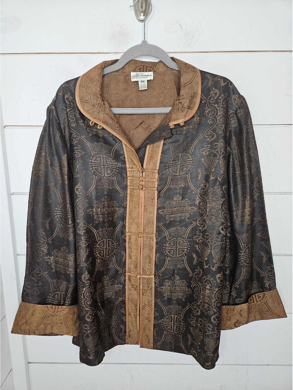 Vintage Little Shanghai brown & tan silk asian influenced top